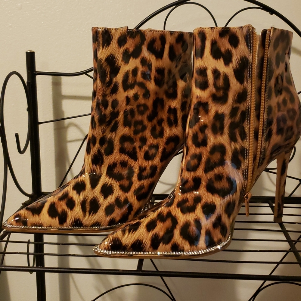 Brand New Blinged out leopard print booties